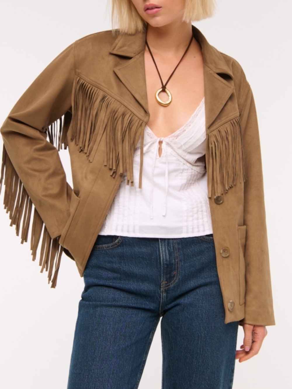 Fringe Vegan Suede Jacket in Camel - Women’s medium. Great condition - Picture 4 of 10